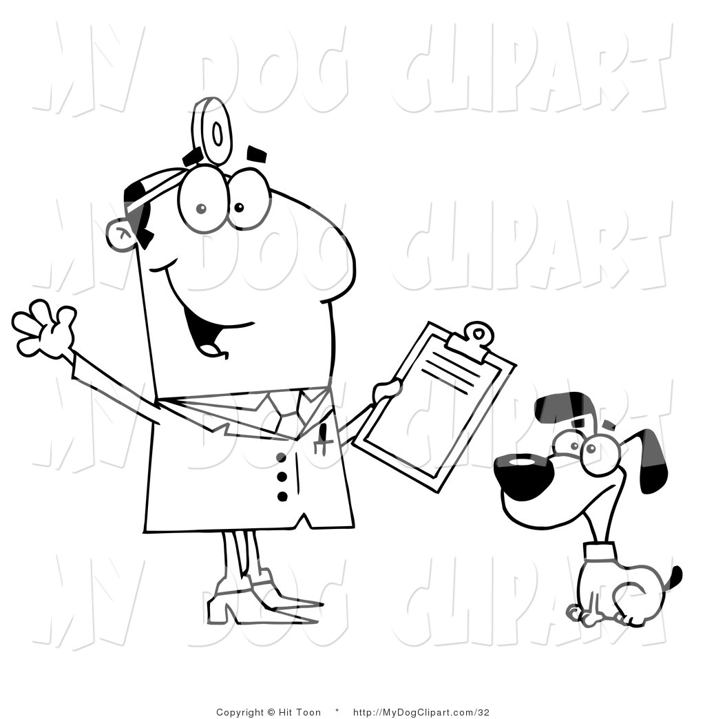 Clip Art Of A Coloring Page Of A Vet And Dog By Hit Toon    32