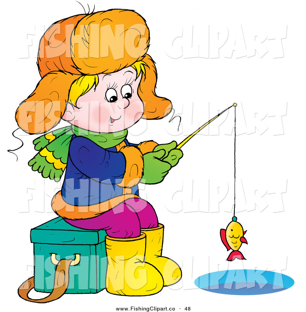 Clip Art Of A Happy Boy Sitting On An Ice Chest While Ice Fishing