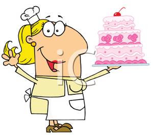 Clipart Image Of A Smiling Pastry Chef Holding Up A Three Tiered Cake