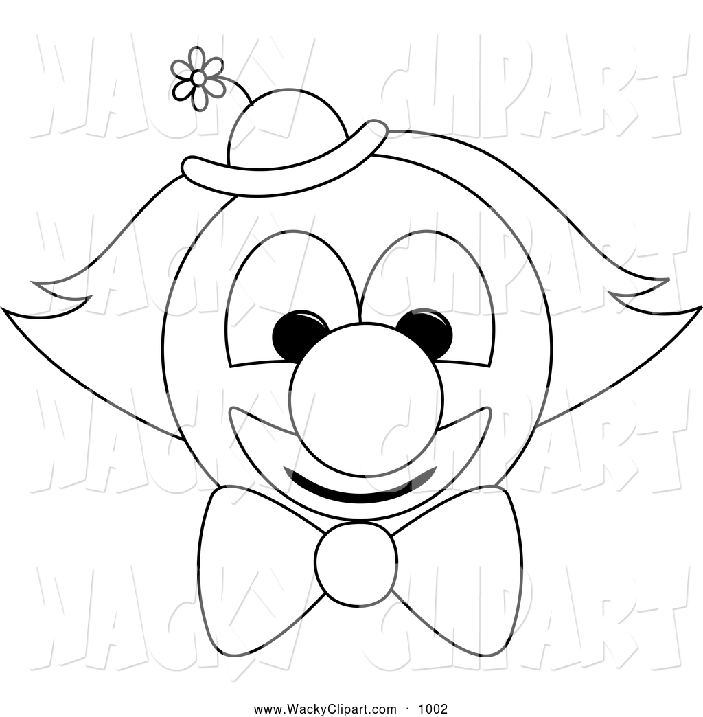 Clipart Of A Blac And White Clown Face With A Bow Tie And Hat By Pams