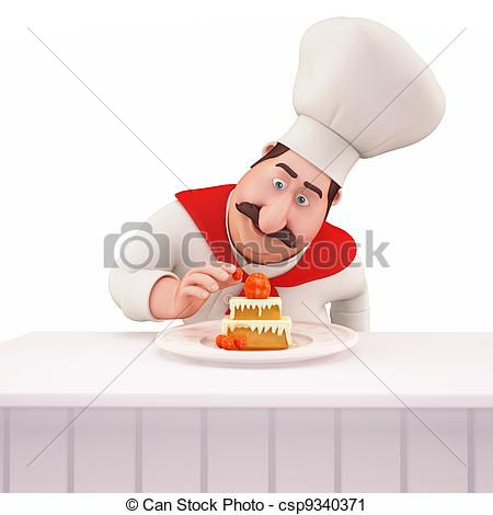 Clipart Of Chef Decorating Pastry   3d Illustration Of Happy Chef