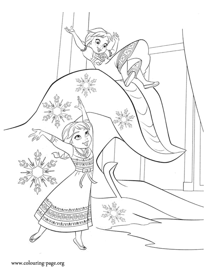 Frozen   Anna And Elsa Playing In A Winter Wonderland Coloring Page