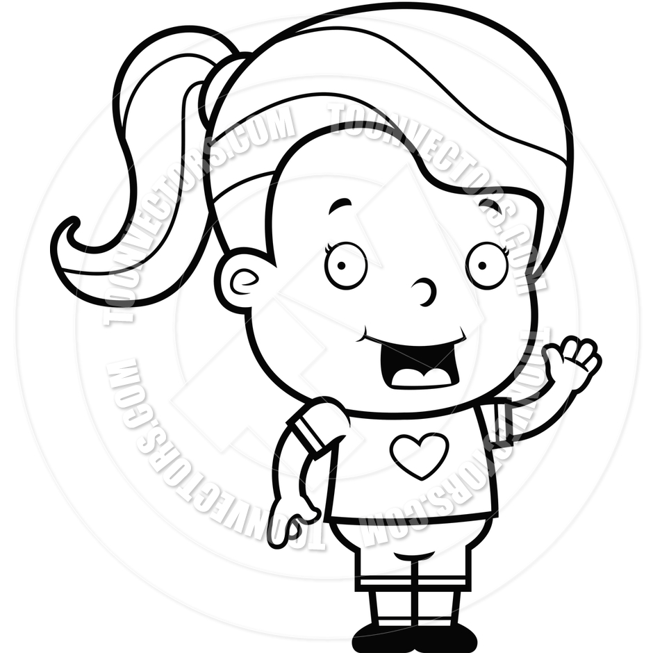 Girl Waving  Black And White Line Art  By Cory Thoman   Toon Vectors