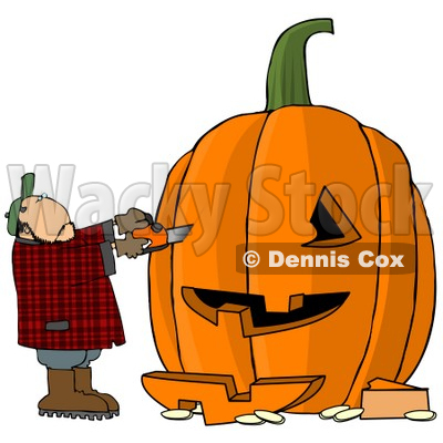 Man Carving A Face Into Big Pumpkin For Halloween Clipart   Djart