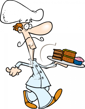 Pastry Chef Carrying A Tray Of Goodies   Royalty Free Clipart Image