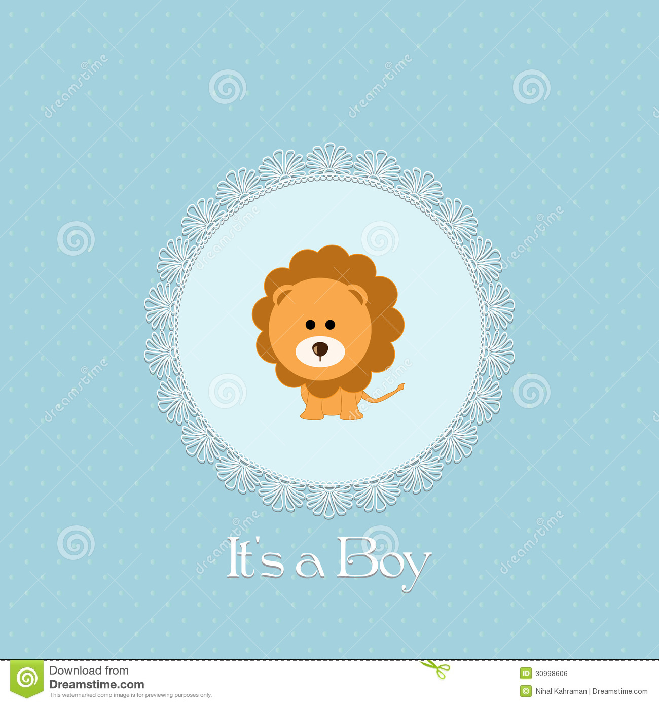 Baby Shower Card For Baby Boy With Lion And Lace Frame Royalty Free