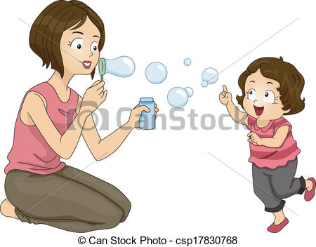 Clip Art Vector Of Blowing Bubbles   Illustration Of A Mother Blowing
