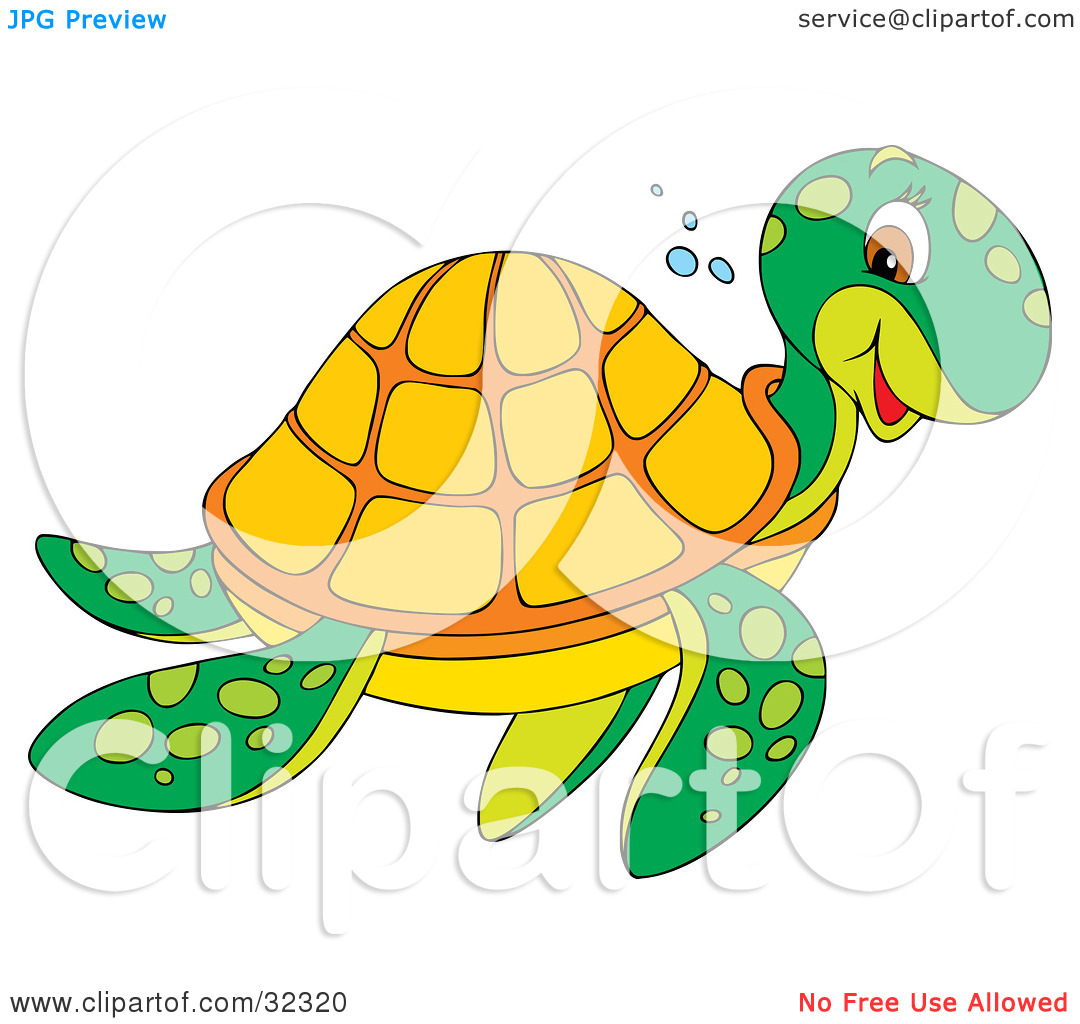 Clipart Illustration Of A Friendly Green Sea Turtle With An Orange