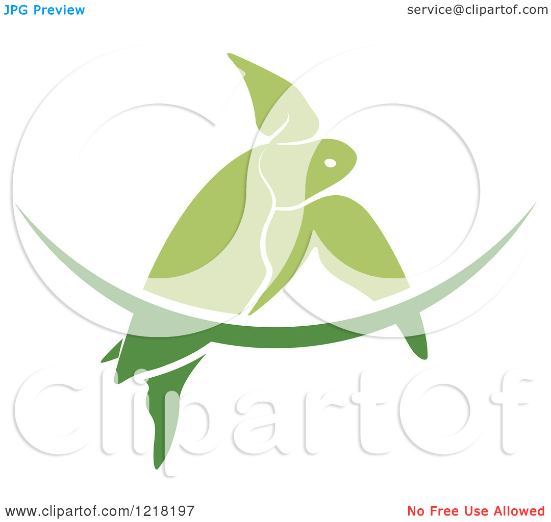 Clipart Of A Green Swimming Sea Turtle And Wave 2   Royalty Free