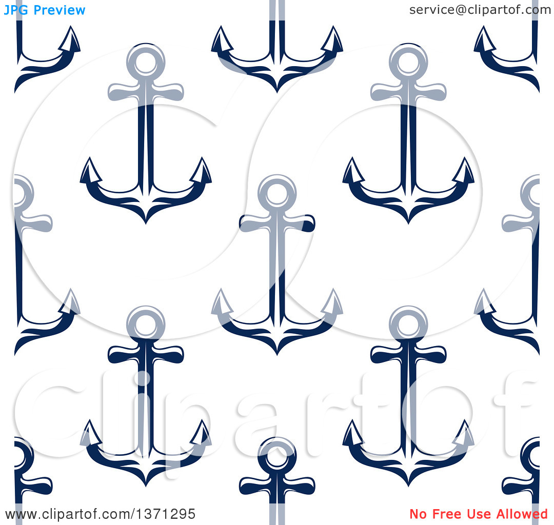 Clipart Of A Nautical Seamless Background Pattern Of Navy Blue Anchors