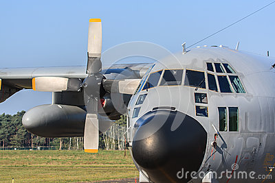 Close Up Of C 130 Hercules Military Transport Plane With Propeller