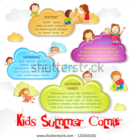 Comvector Illustration Of Kid Playing On Cloud For Summer Camp Poster