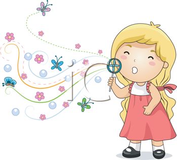 Cute Little Girl Blowing Bubbles   Royalty Free Clip Art Image