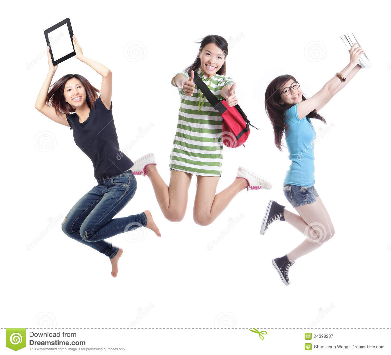 Excited Group Of Girl Students Jumping Royalty Free Stock Photography