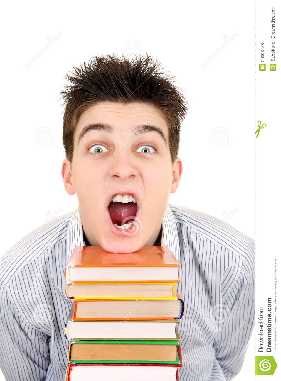Excited Student With The Books Isolated On The White Background