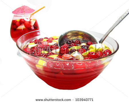 Fruit Cruchon Cocktail Punch In Bowl With Ice And Fruit   Stock Photo