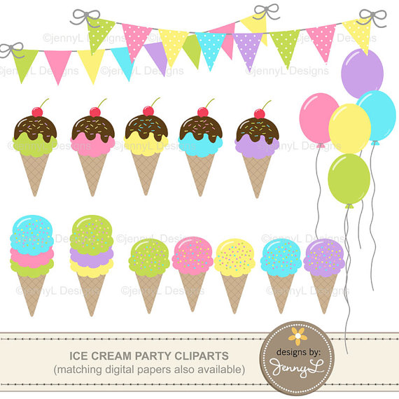 Ice Cream Party Clipart Birthday Balloons Bunting Banner Ice    