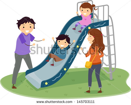 Illustration Of Stickman Family In A Playground With Kids Playing In