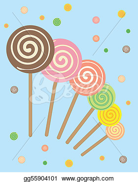     Lollipops With Swirly Design On Blue Background  Stock Clipart