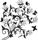 Pattern Of Flowering Bush With Butterflies   Royalty Free Clip Art