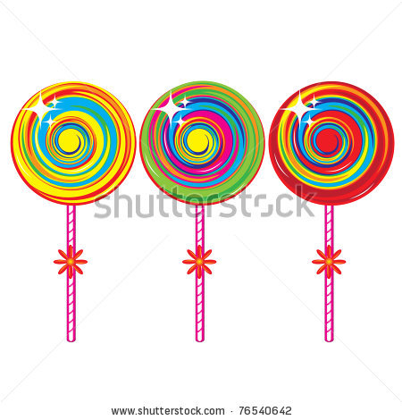 Picture Of 3 Colorful Swirl Lollipops On A Stick In A Vector Clip Art    