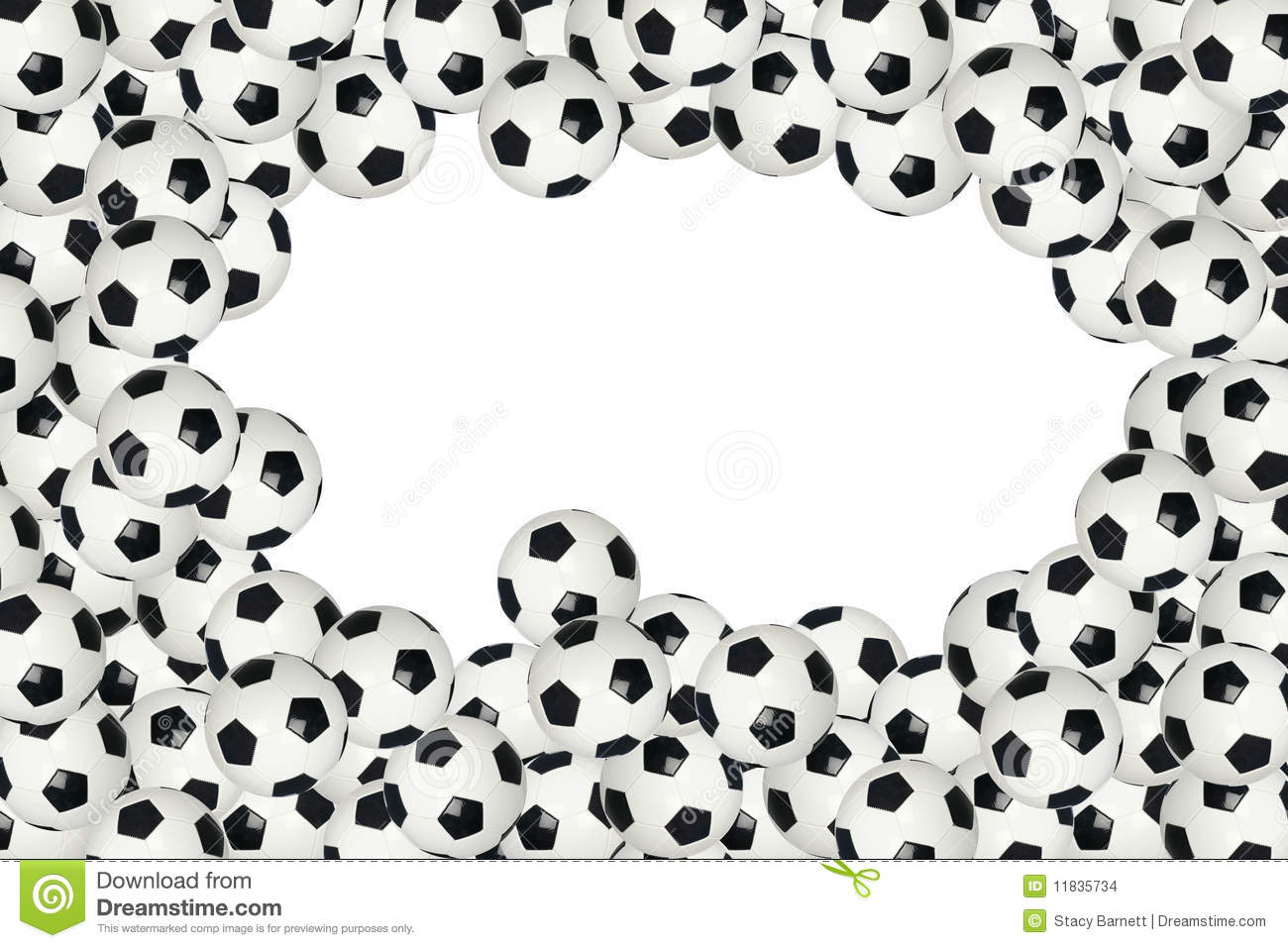Soccer Ball Border With White Copy Space Background In The Center
