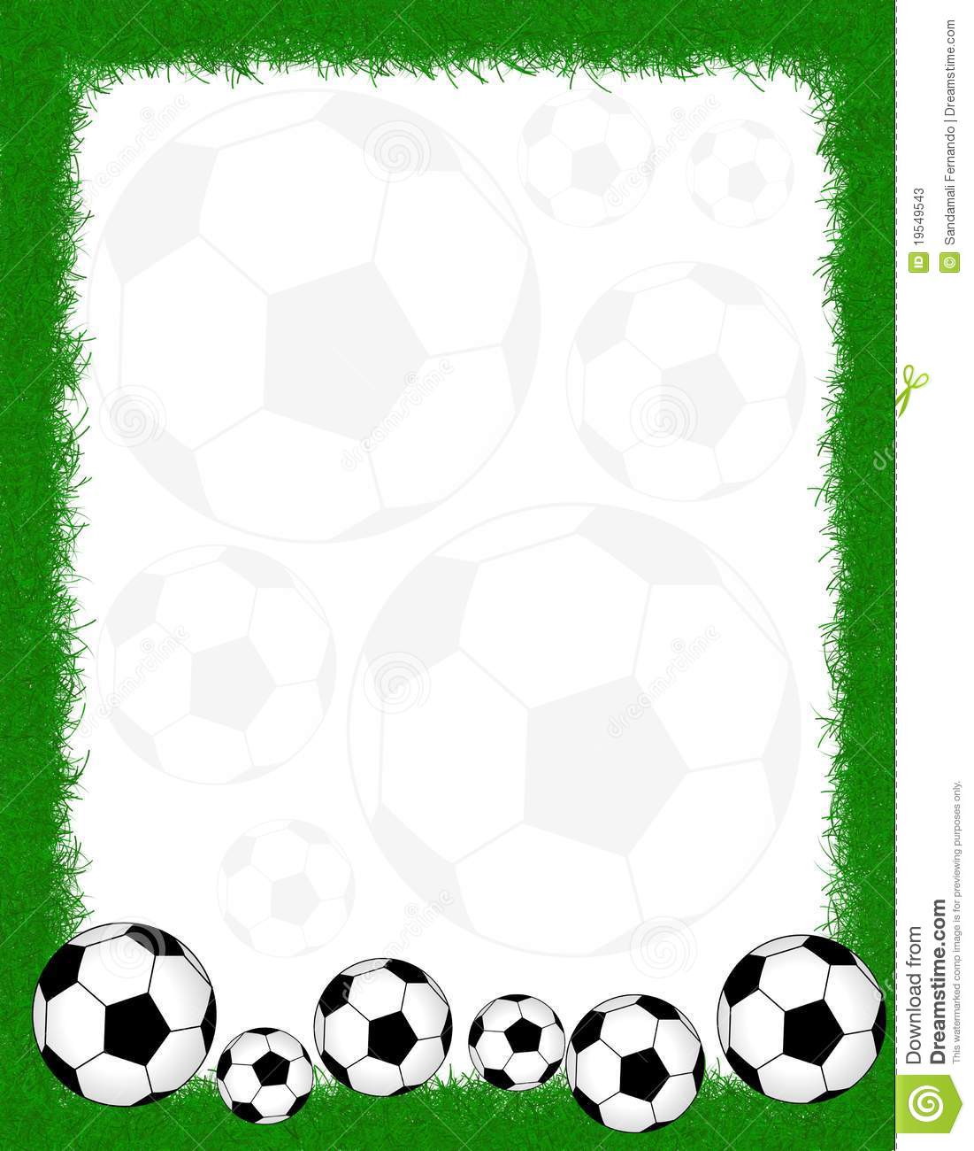 Soccer Balls On Beautiful Green Grass Frame