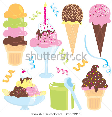 Stock Vector Ice Cream Party With Ice Cream Cones Hot Fudge Sundae    
