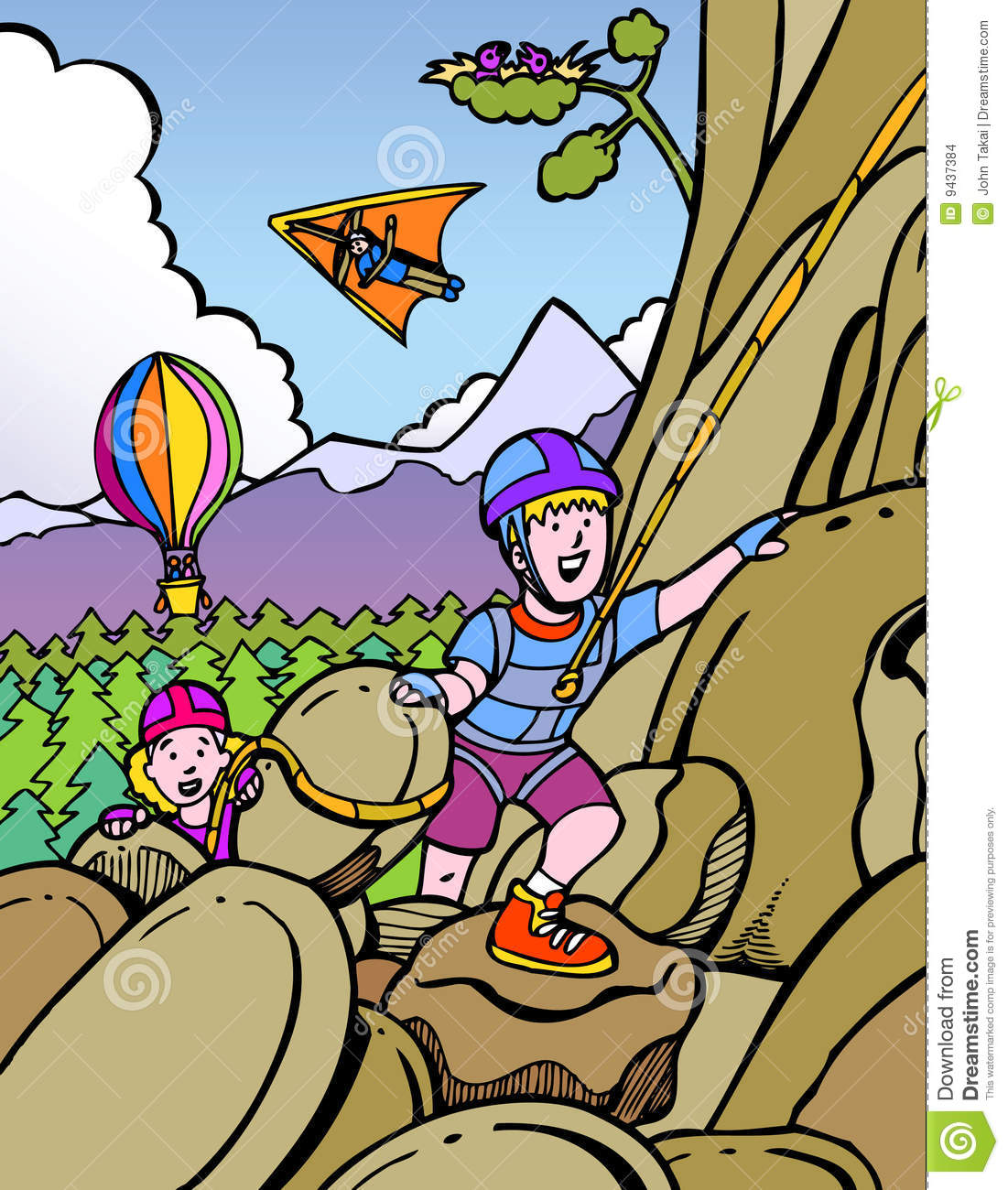 Two Kids Are Climbing A Mountain Using Rock Climbing Gear