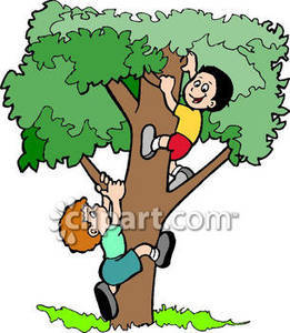 Two Little Boys Climbing A Tree Royalty Free Clipart Picture 081112