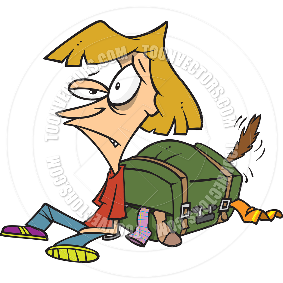 Woman Packing Suitcase Clip Art