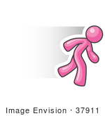 37911 Clip Art Graphic Of A Pink Guy Character Running
