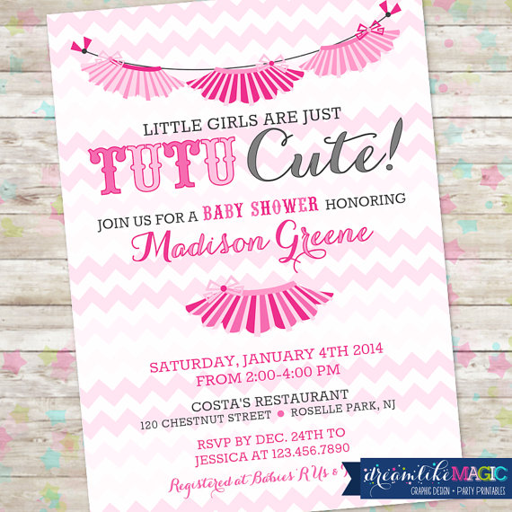 Baby Girl Shower Invitation Chevron Tutu Cute Digital Printable    
