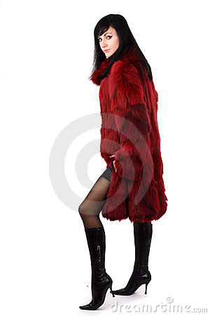Brunette Red Fur Coat 8293963 Jpg