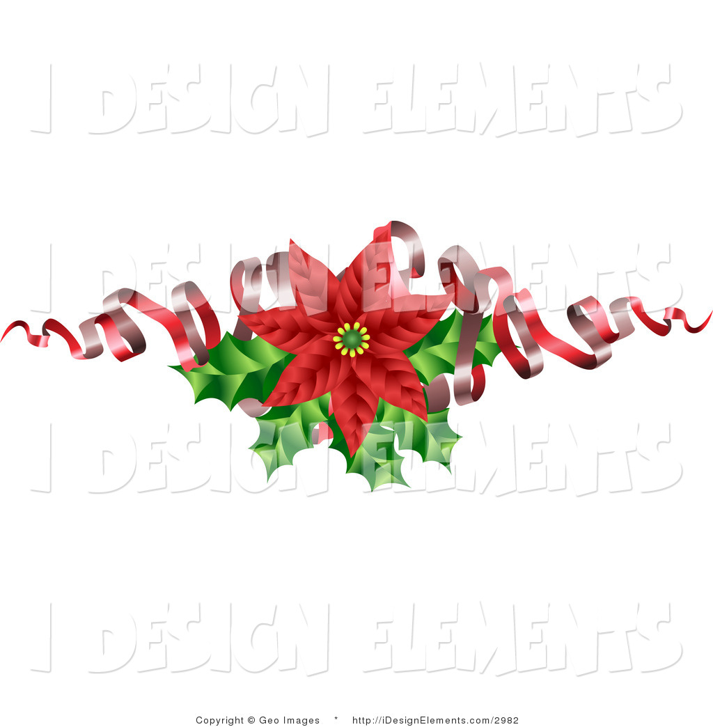 Clip Art Of A Christmas Decoration Of A Blooming Red Poinsettia Flower    