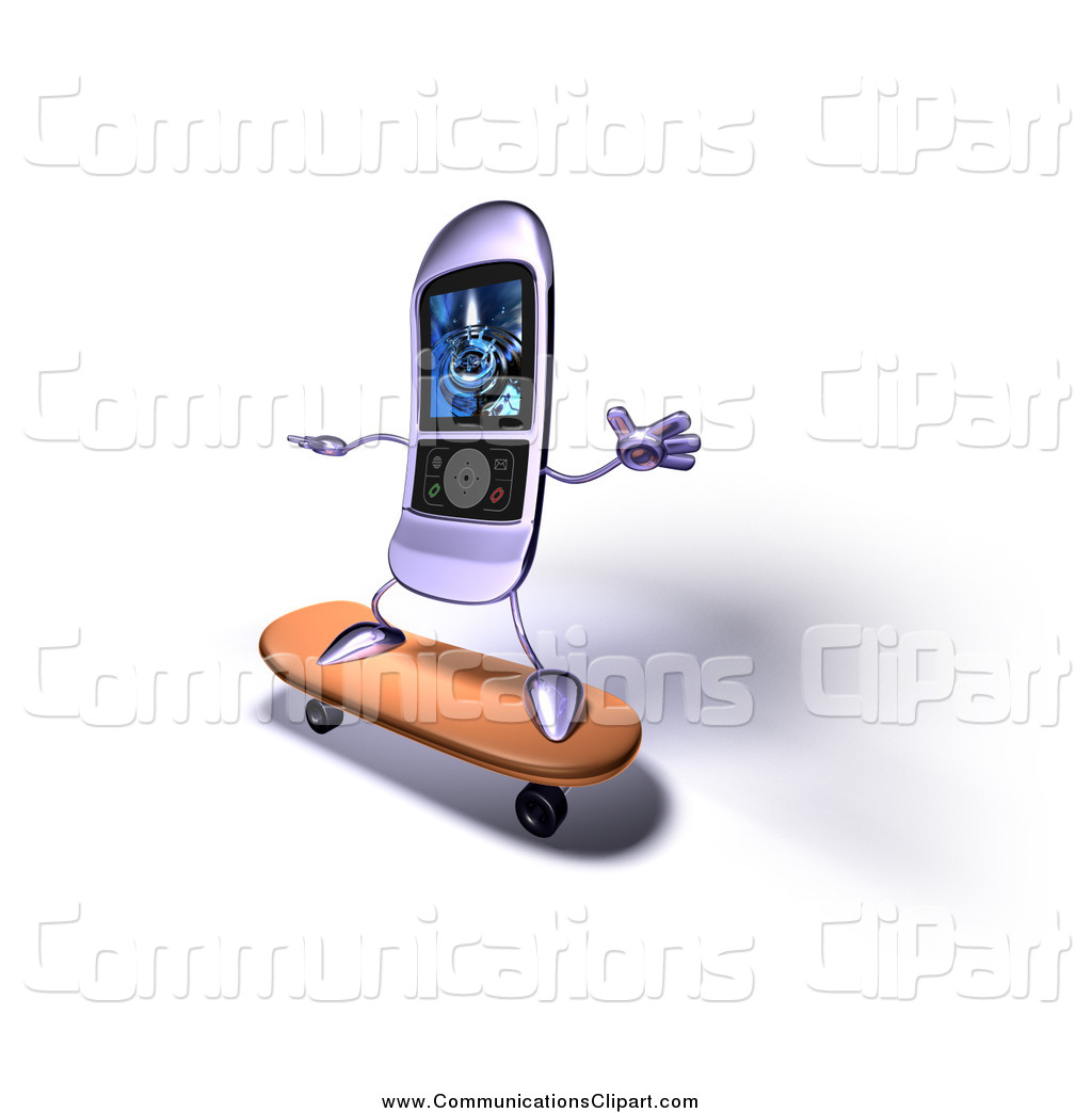 Communication Clipart Of A 3d Cell Phone Skateboarding By Julos