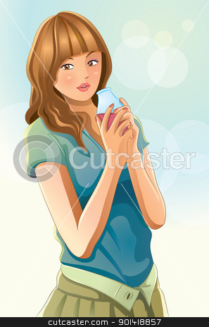 Cute Girl Drinking Juice Stock Vector Clipart Cartoon Illustration Of
