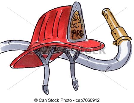 Fire Helmet And A Hose With A Nozzle Csp7060912   Search Clipart