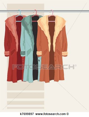 Illustration Of Three Faux Fur Coats Hanging On A Rail