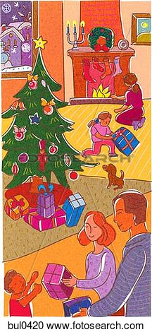 Of A Family Opening Presents On Christmas Day Bul0420   Search Clipart