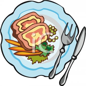 Of Ham Peas And Carrots With A Fork And Knife In A Vector Clip Art
