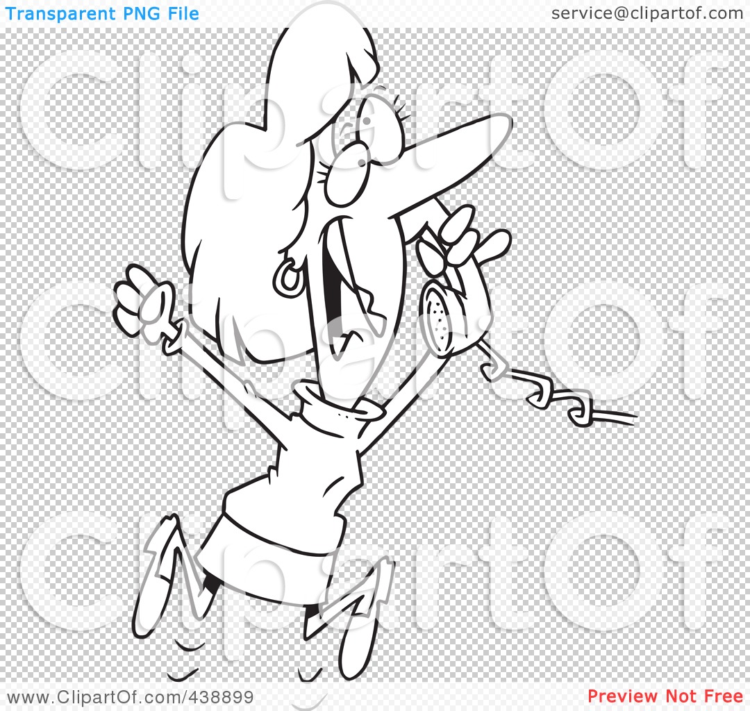 Outline Design Of A Woman Jumping And Hearing Happy News On The Phone