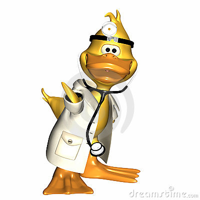 Quack Doctor Duck In A Lab Coat Wearing A Stethoscope Isolated On A    