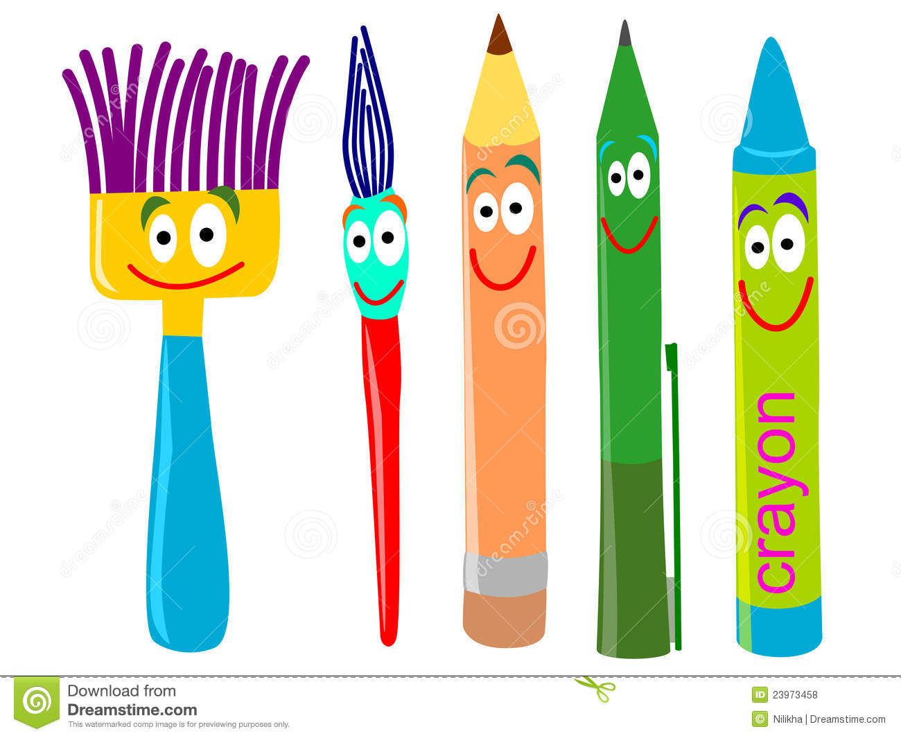 Set Of Different Writing Tools With Smiling And Happy Faces