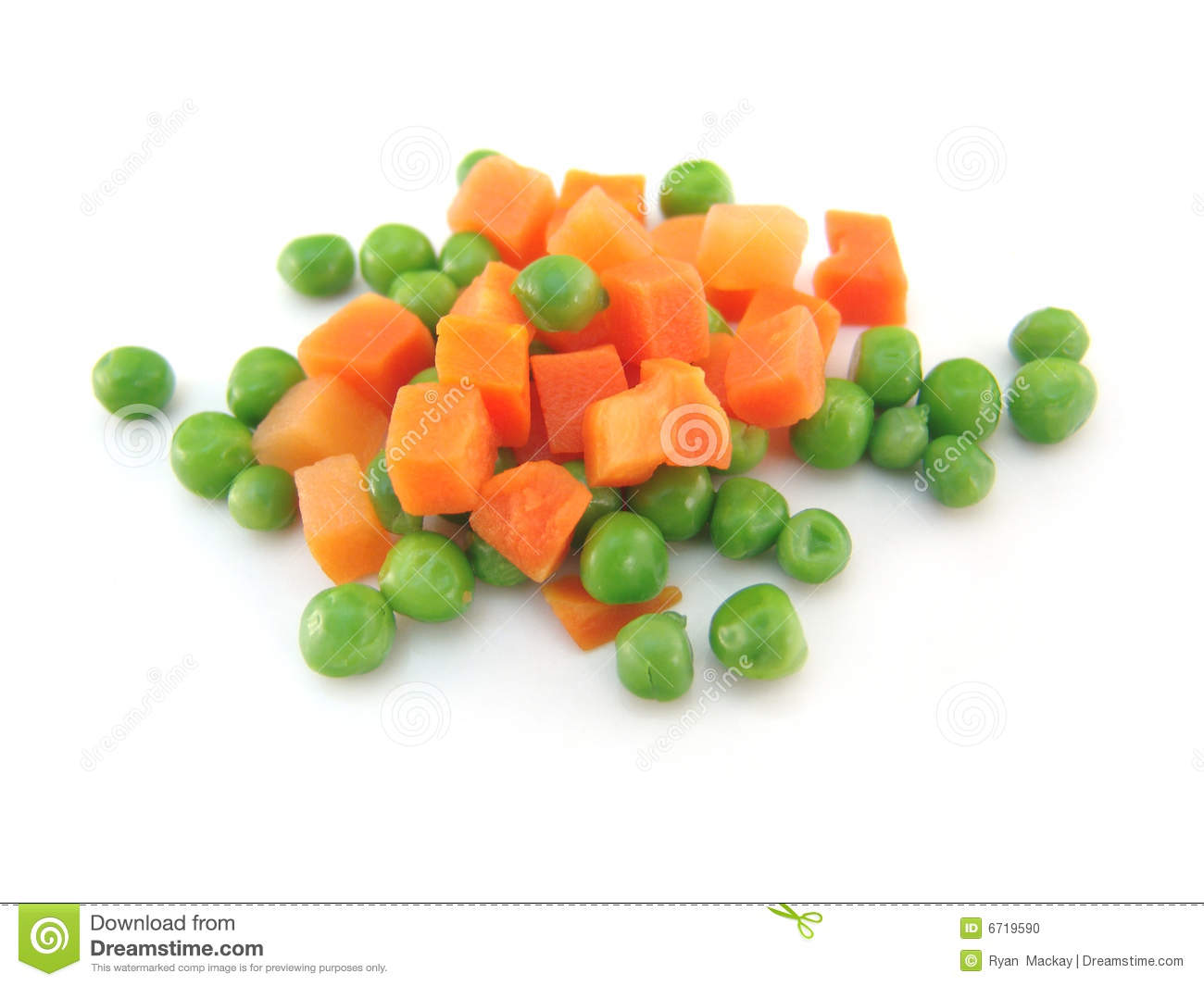 Small Pile Of Peas And Carrots Over White Background 