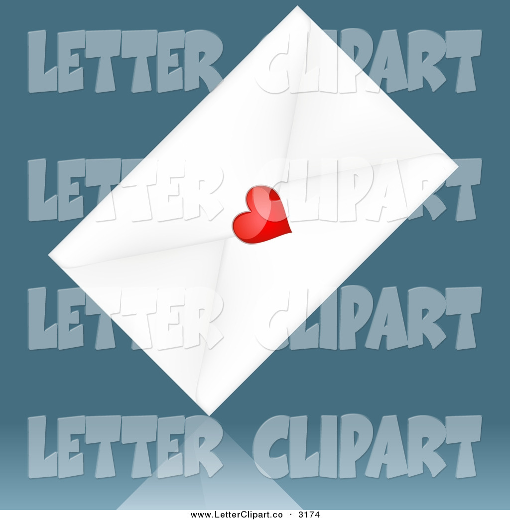 Small Shiny Red Heart Sealing A White Envelope Over A Reflective Blue