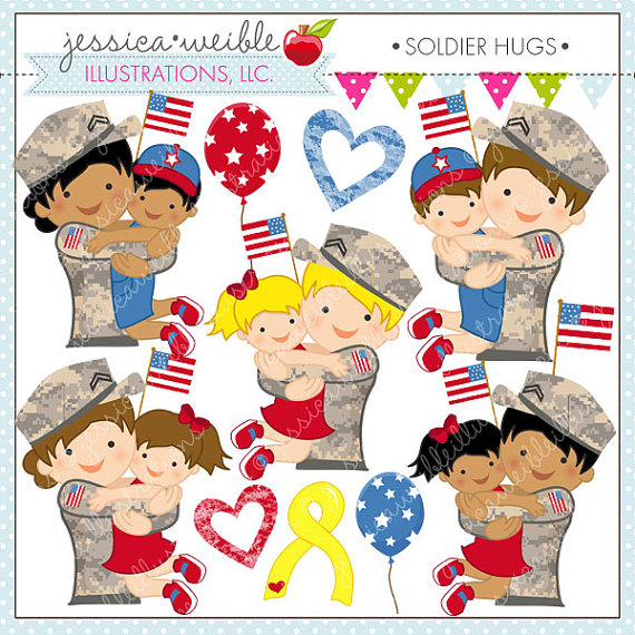 Soldier Hugs Cute Digital Clipart For Commercial Or Personal Use Army