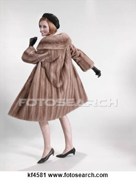 Stock Photography   1960 1960s Full Figure Woman Wearing Fur Mink Coat    