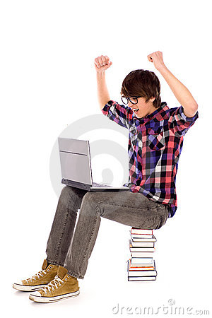Student Cheering With Laptop Stock Image   Image  18838751