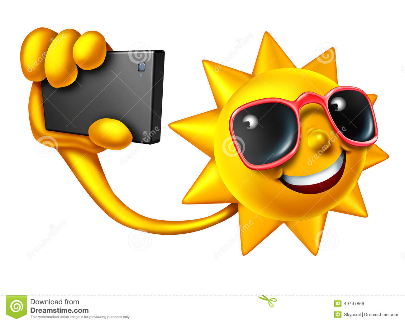 Summer Selfie Social Media Concept As A Happy Sun Character Holding A